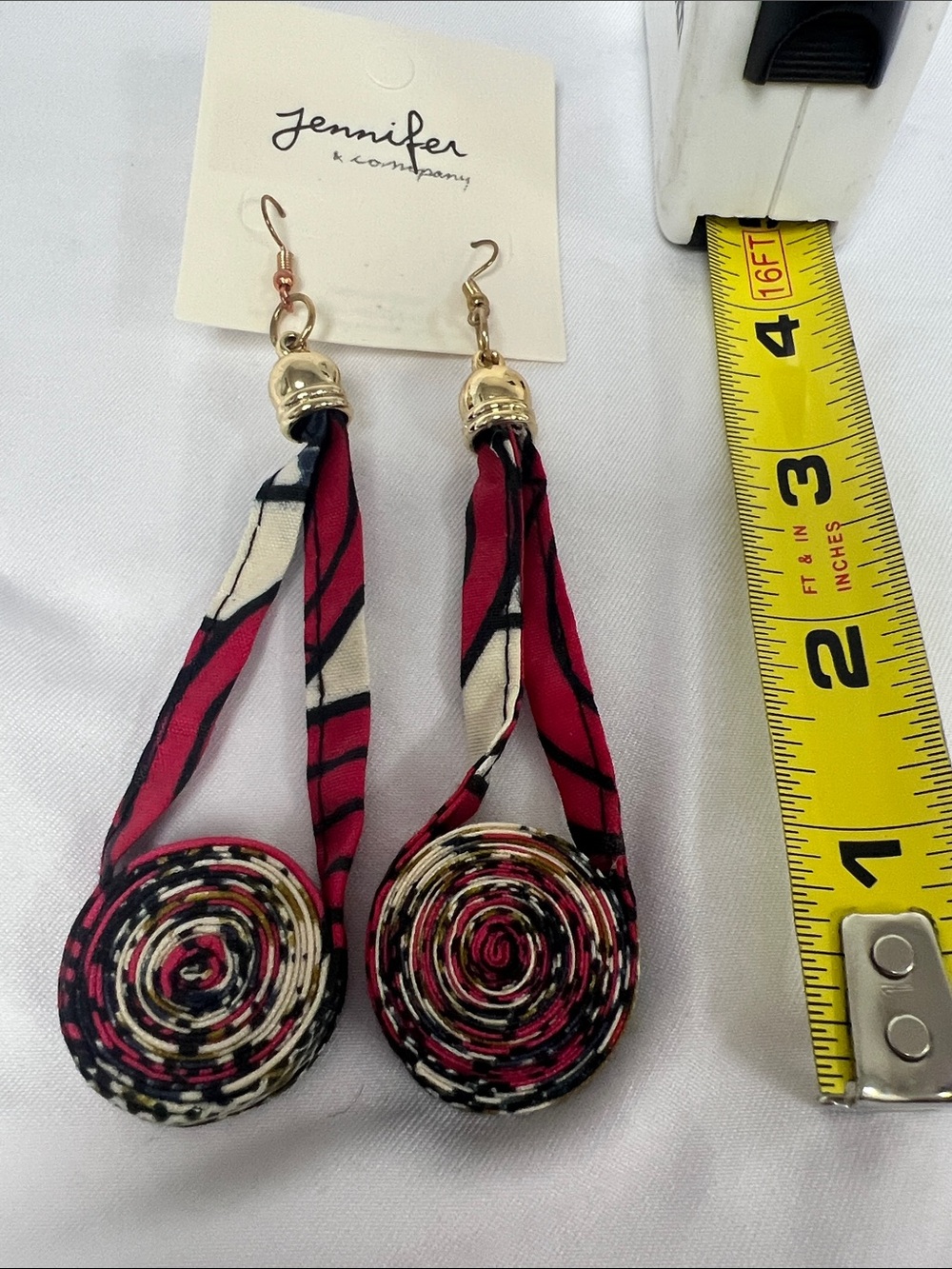 Jennifer Lopez Red, Black and Cream Spiral Drop Earrings